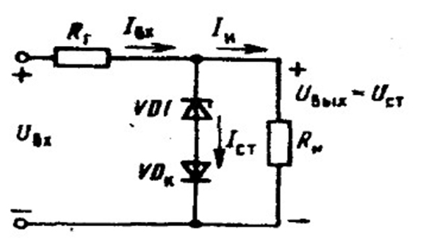 Схема однокаскадного параметрического стабилизатора
