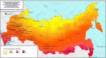 Карта интенсивности солнечного излучения